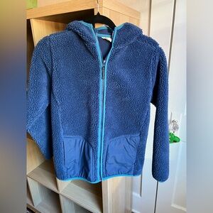 Lands’ End Boys' M 10-12 thick fleece hoodie full zip jacket, blue